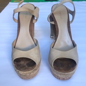 Gucci Nude Suede Wedge Platforms